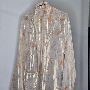 Zadig & Voltaire‎ Floral Print Button Up Shirt Sheer Metallic Gold Accents